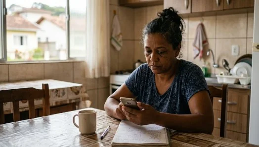 Mulher preocupada olhando o celular